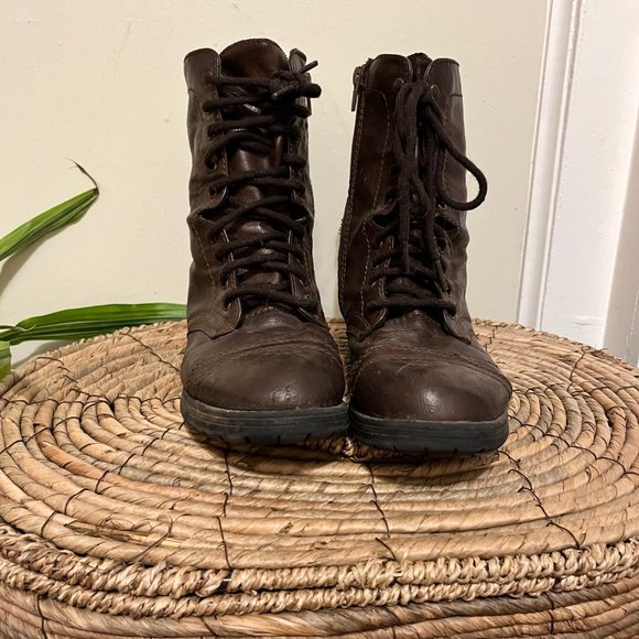 Brown Leather Combat Boots - Picture 2 of 6
